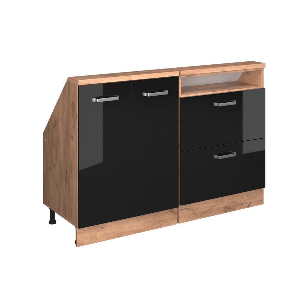 Vicco KUCHYŇSKÁ SKŘÍŇKA POD ŠIKMOU STŘECHU R-Line Černý vysoký lesk 120 cm Sada 2 kusů