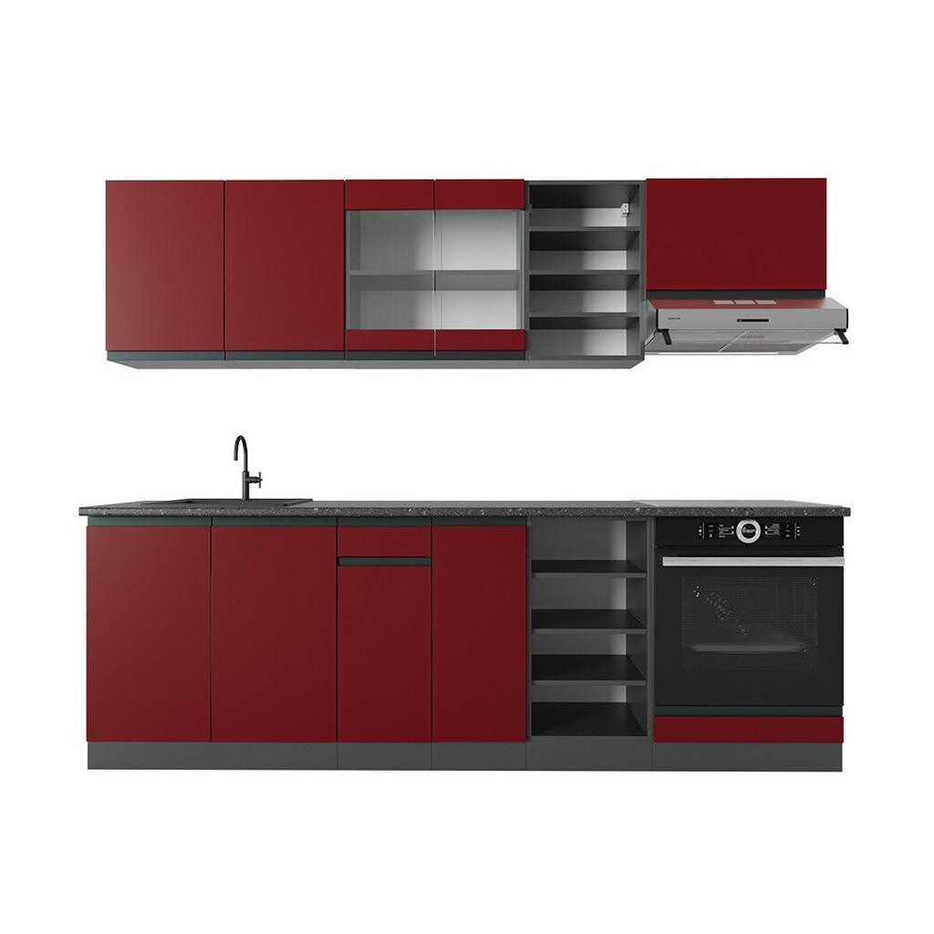 Vicco KUCHYŇSKÝ KOUT R-Line Červená/antracitová 240 cm Tvar J