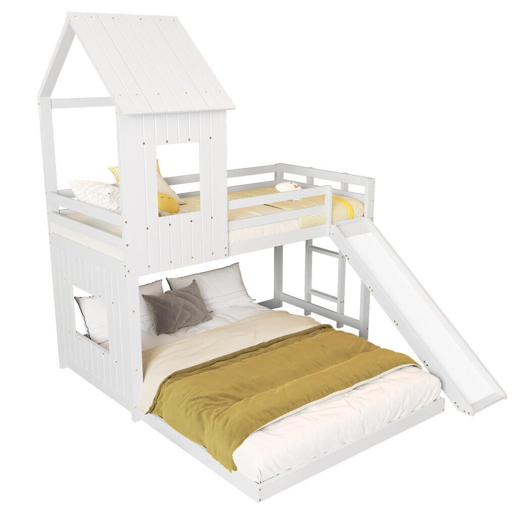 OKWISH PATROVÁ postel 90/200 cm a 140/200 cm bílá se skluzavkou z borovice a MDF