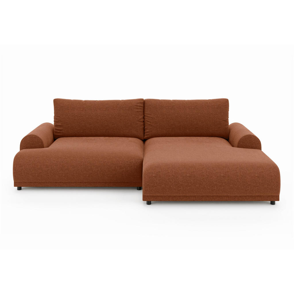 luma-home ROHOVÁ POHOVKA s funkcí rozkládání, úložným prostorem, extra širokým otomanem vpravo, Š240/H145/V81 cm, ženilka v barvě terakoty / 21023