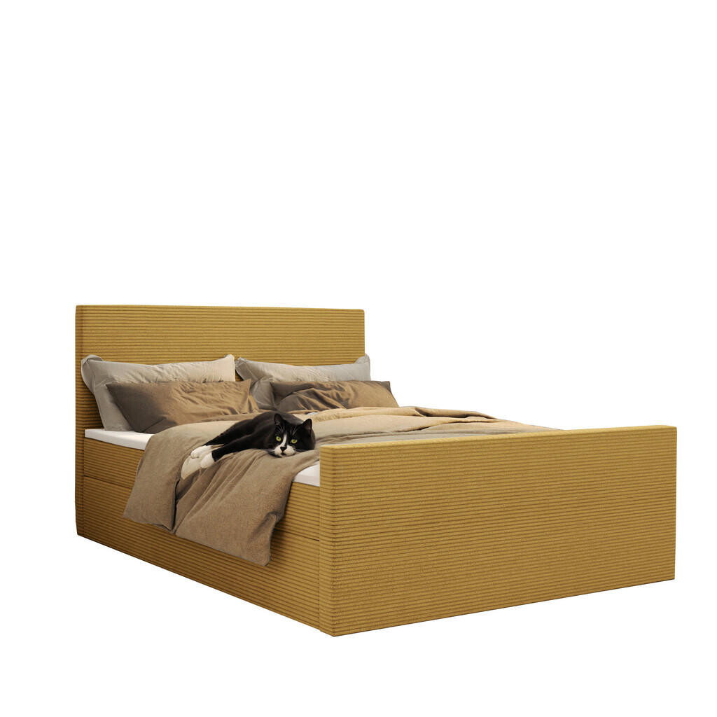 Kaiser Möbel KONTINENTÁLNÍ POSTEL s úložným prostorem a topperem VIESTA tkanina Poso Žlutá 140x200 cm H2-Pocket