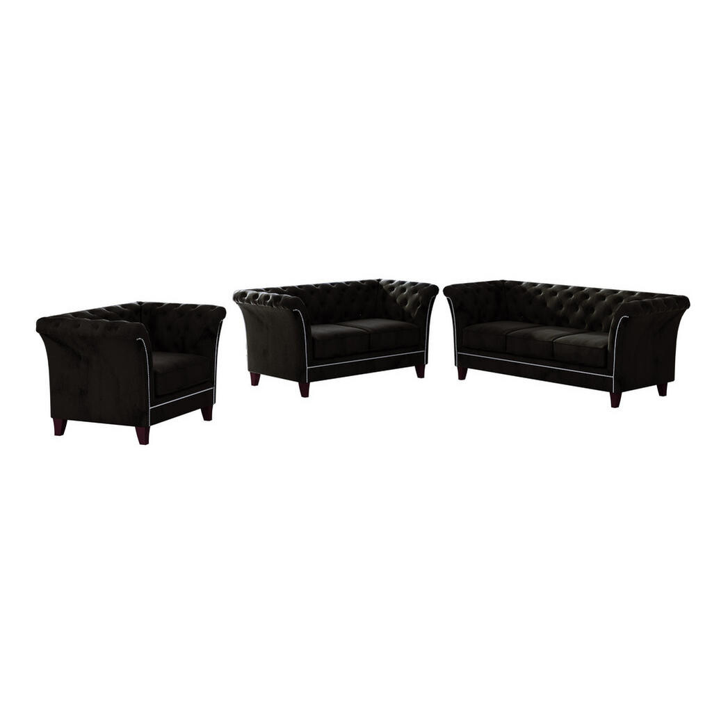 S-Style CHESTERFIELD SEDACÍ SOUPRAVA 3+2+1 Fusion z černého sametu