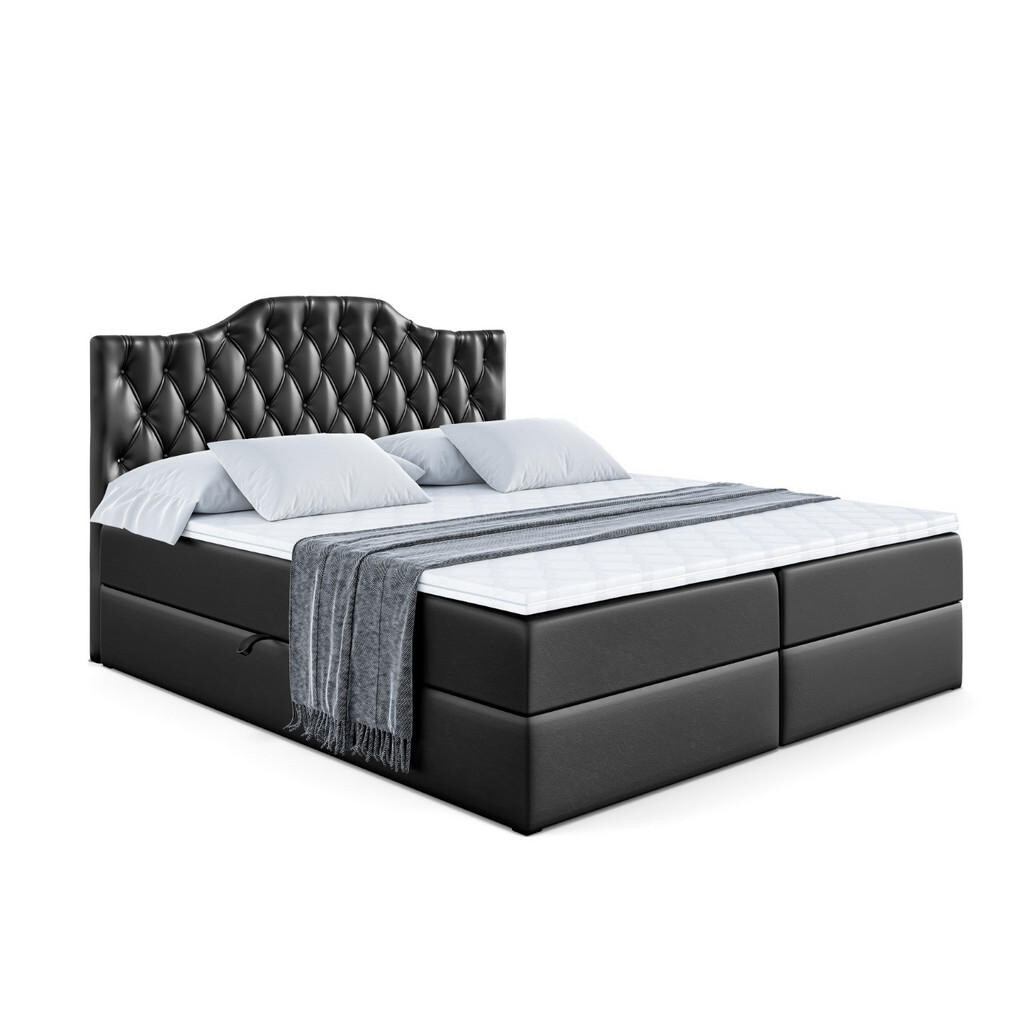 ALTDECOR AMERICKÁ postel s matrací H3 a lamelovým roštem – VILA-1 – 180 × 200 cm, vysoce lesklá černá