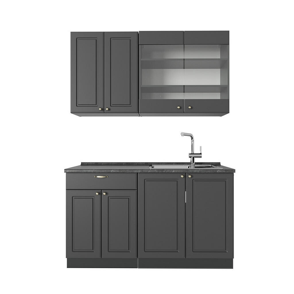 Vicco JEDNOTKOVÁ KUCHYNĚ Fame-Line Anthrazit-Gold Landhaus 140 cm , PD Antracit