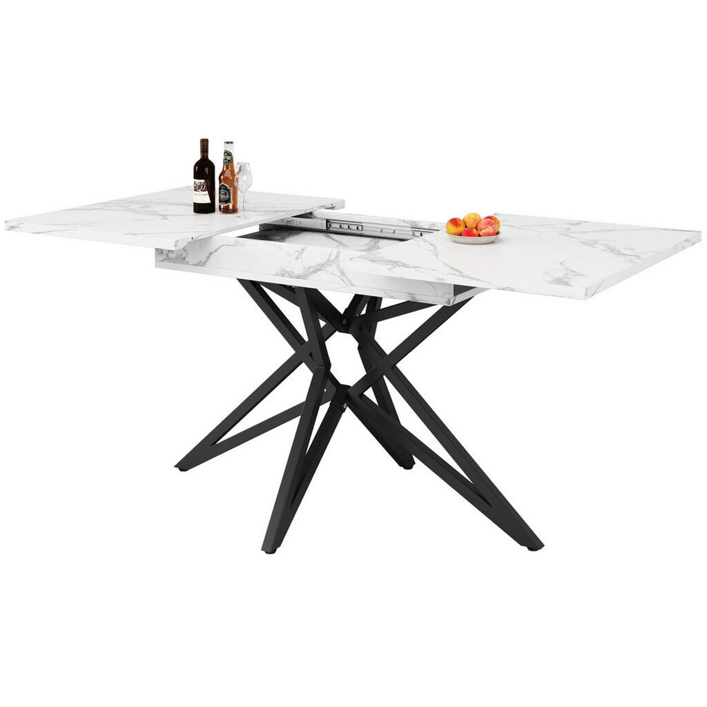 OKWISH JÍDELNÍ stůl 120(160)/80/76 cm bílý z MDF a kovu rozkládací s mramorovým dekorem