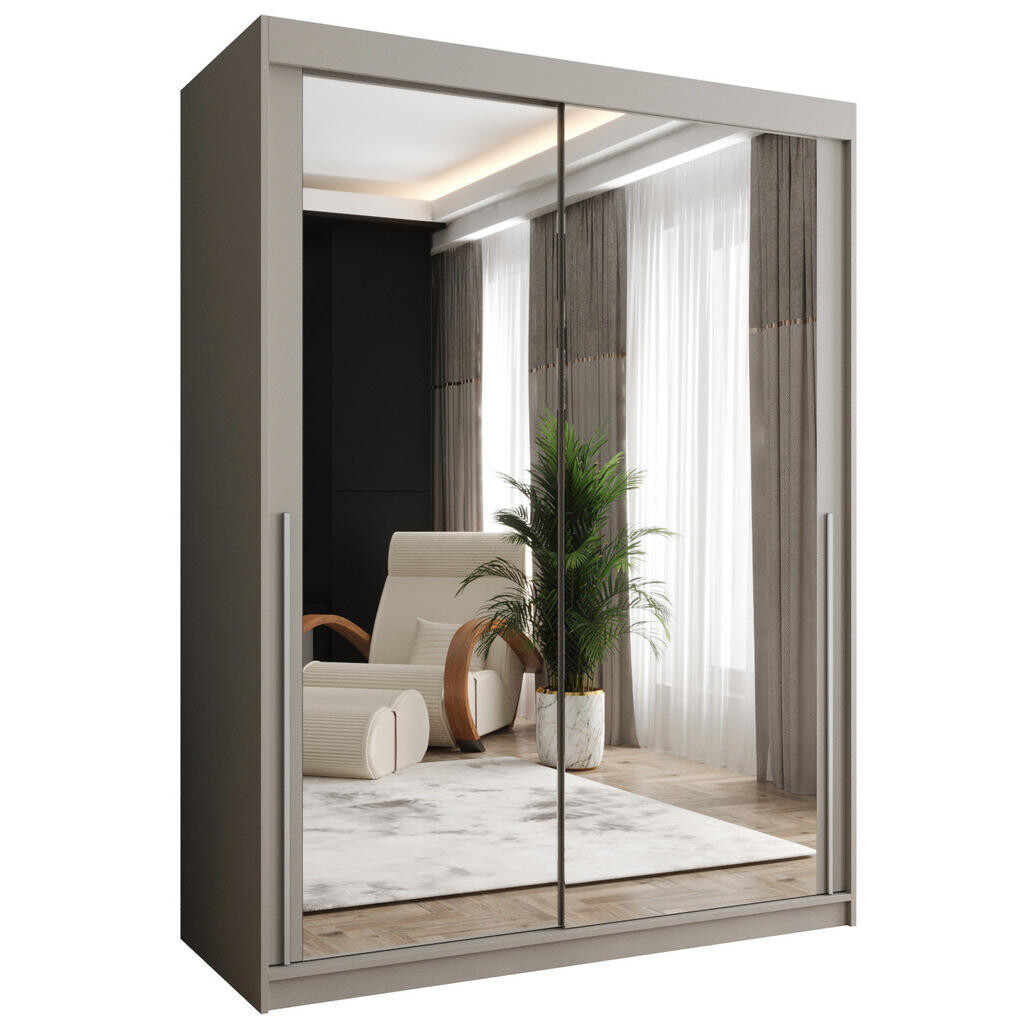 Home Collective ŠATNÍ SKŘÍŇ S POSUVNÝMI DVEŘMI se zrcadlem, šířka 150 cm, kašmírová se stříbrným madlem