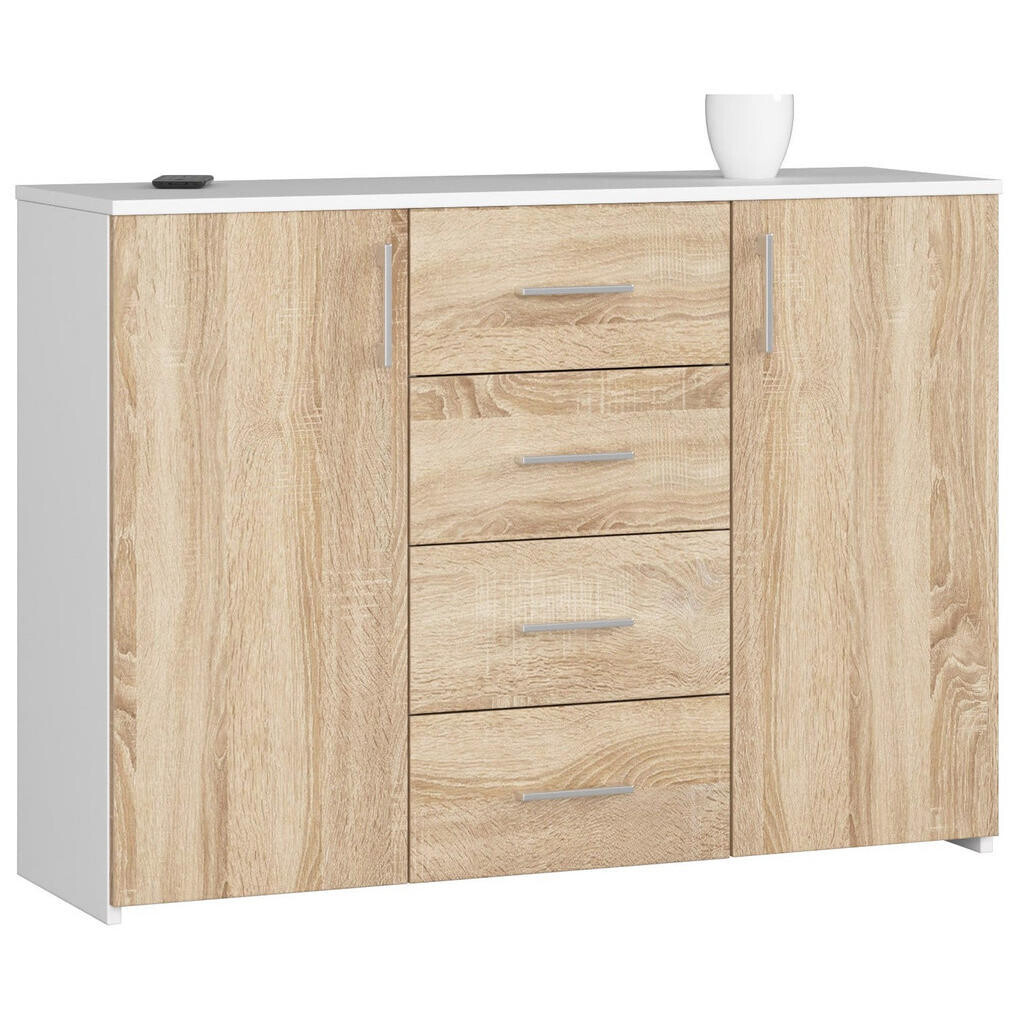 RAUMHIRSCH FURNITURE KOMODA bílá, dub Sonoma 80/110/35