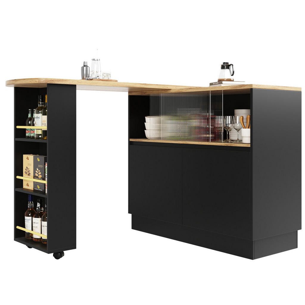 Redom BAROVÁ skříňka 90/45/100 cm, 360° otočná, se skleněnými posuvnými dveřmi, MDF, Černá