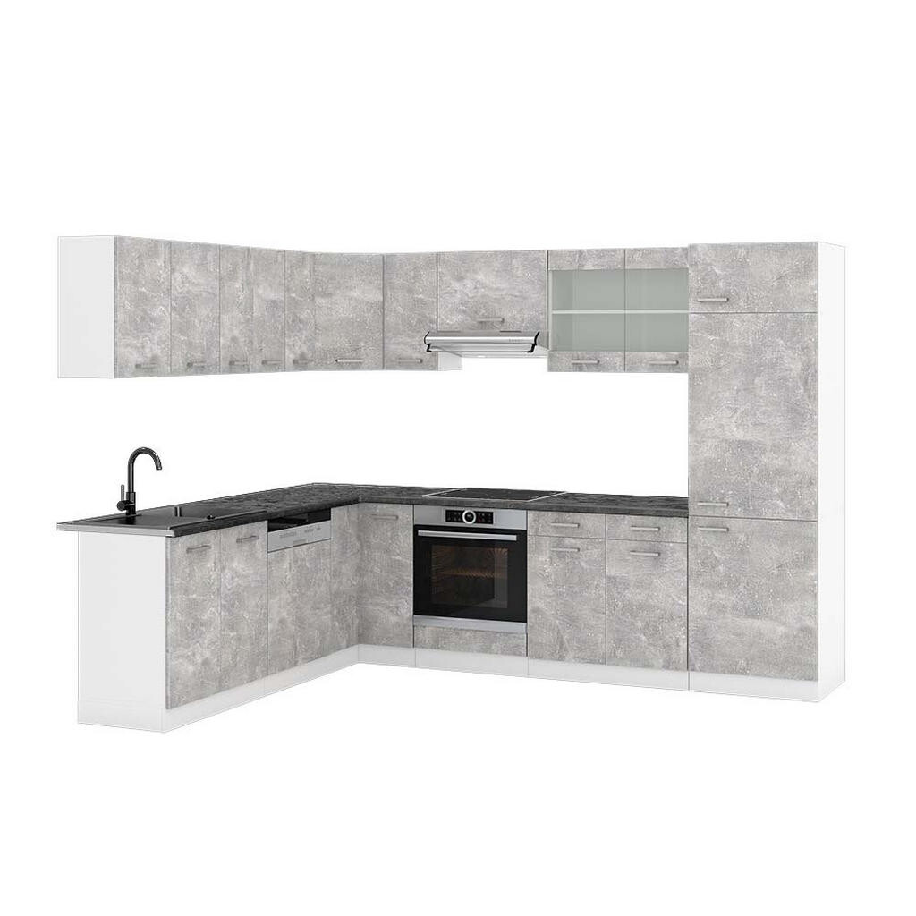 Vicco ROHOVÁ KUCHYŇ R-Line, Beton/Bílá, 287 x 227 cm, PD Antracit