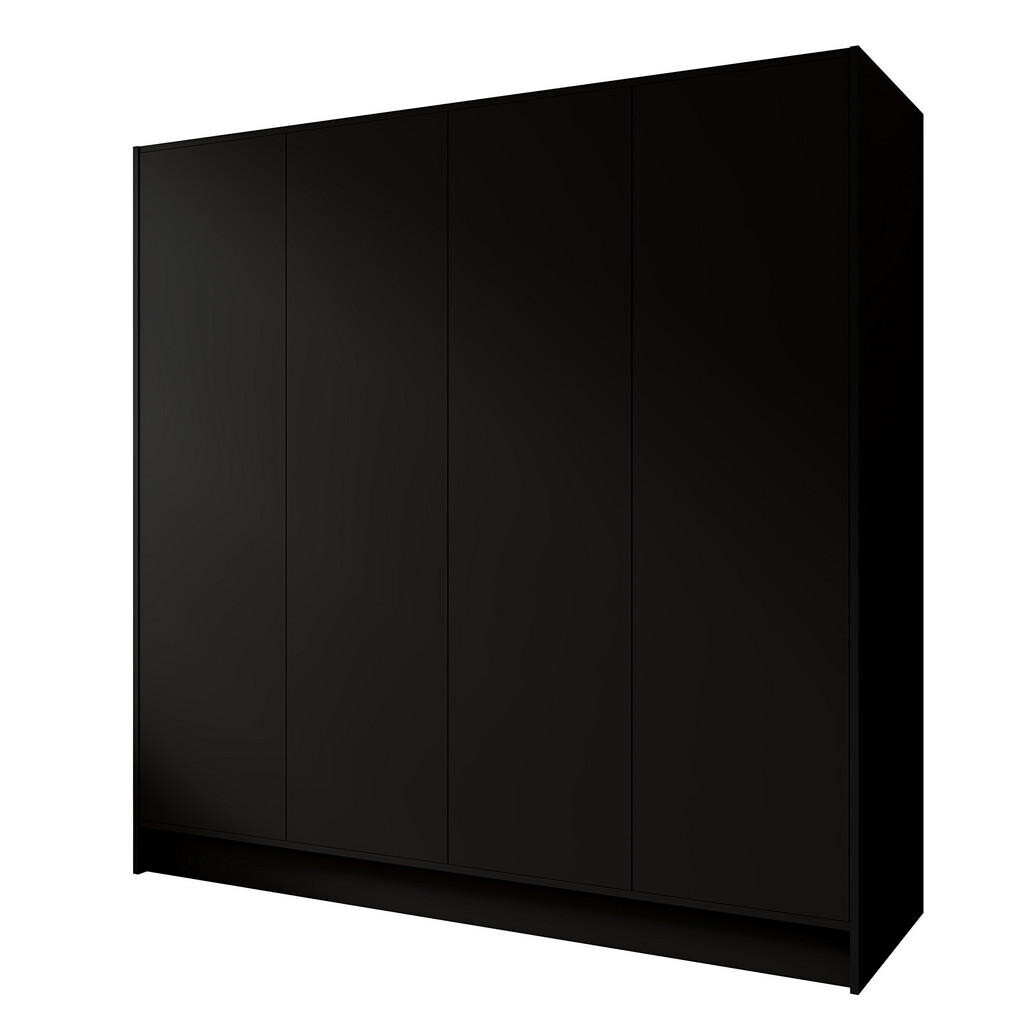 Beautysofa ŠATNÍ skříň Gava se čtyřmi hladkými dveřmi, 200 cm, černá