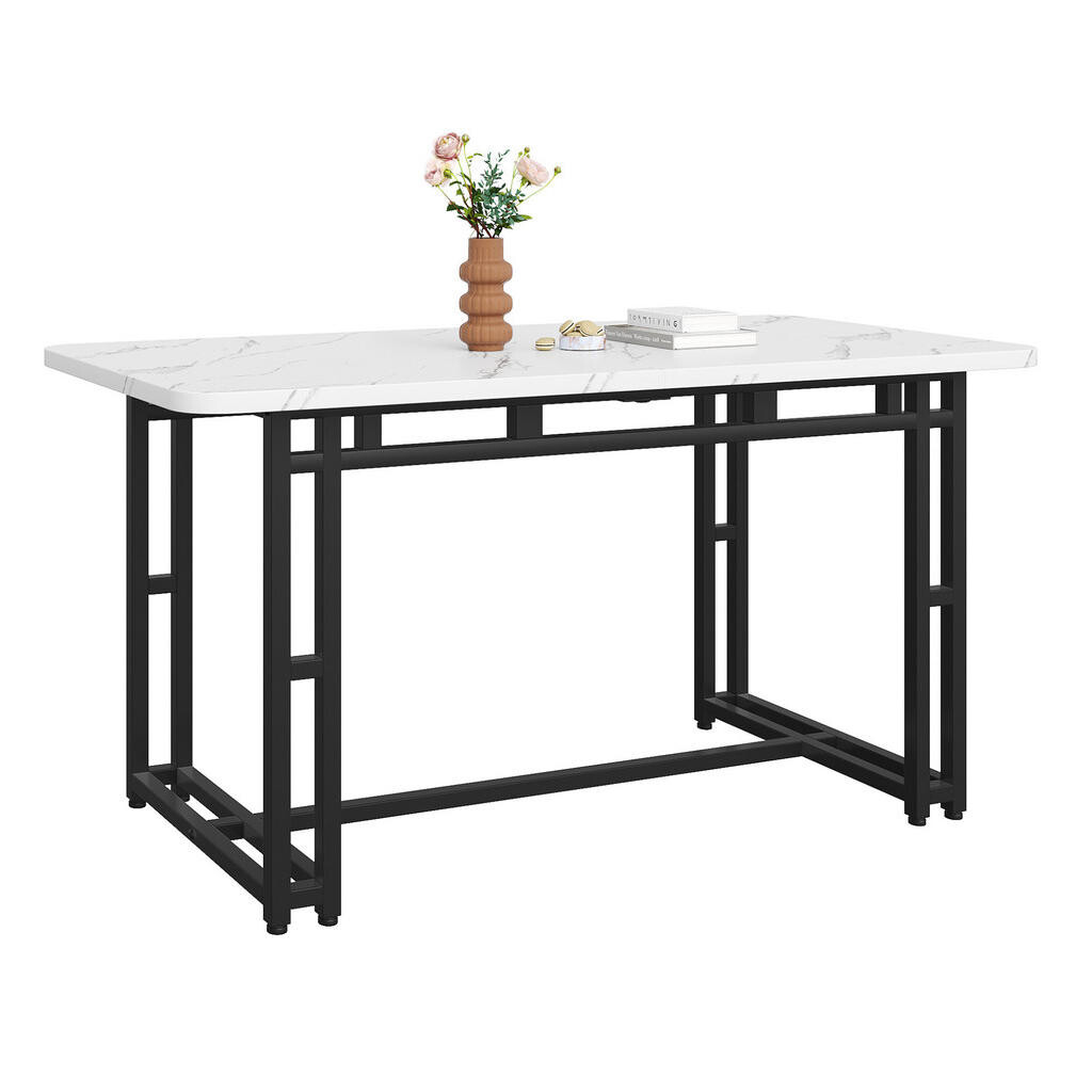 OKWISH JÍDELNÍ stůl 120/70 cm černo-bílý z MDF a kovu s černými kovovými nohami