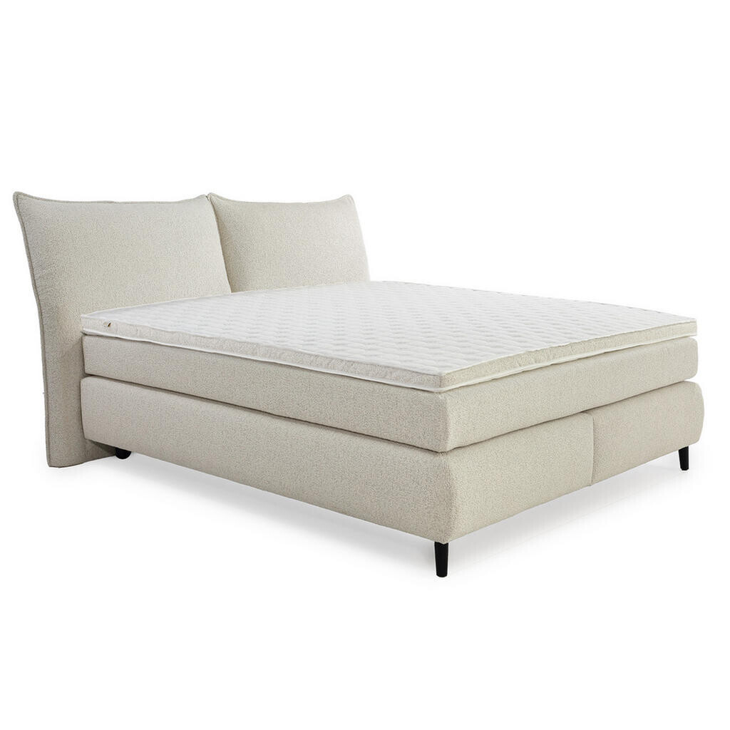 luma-home POSTEL s boxspringem 180 × 200 cm, 7zónová matrace s kapesními pružinami typu „tonneau“ H4, plochá tkanina v barvě béžová-šedá / 20022