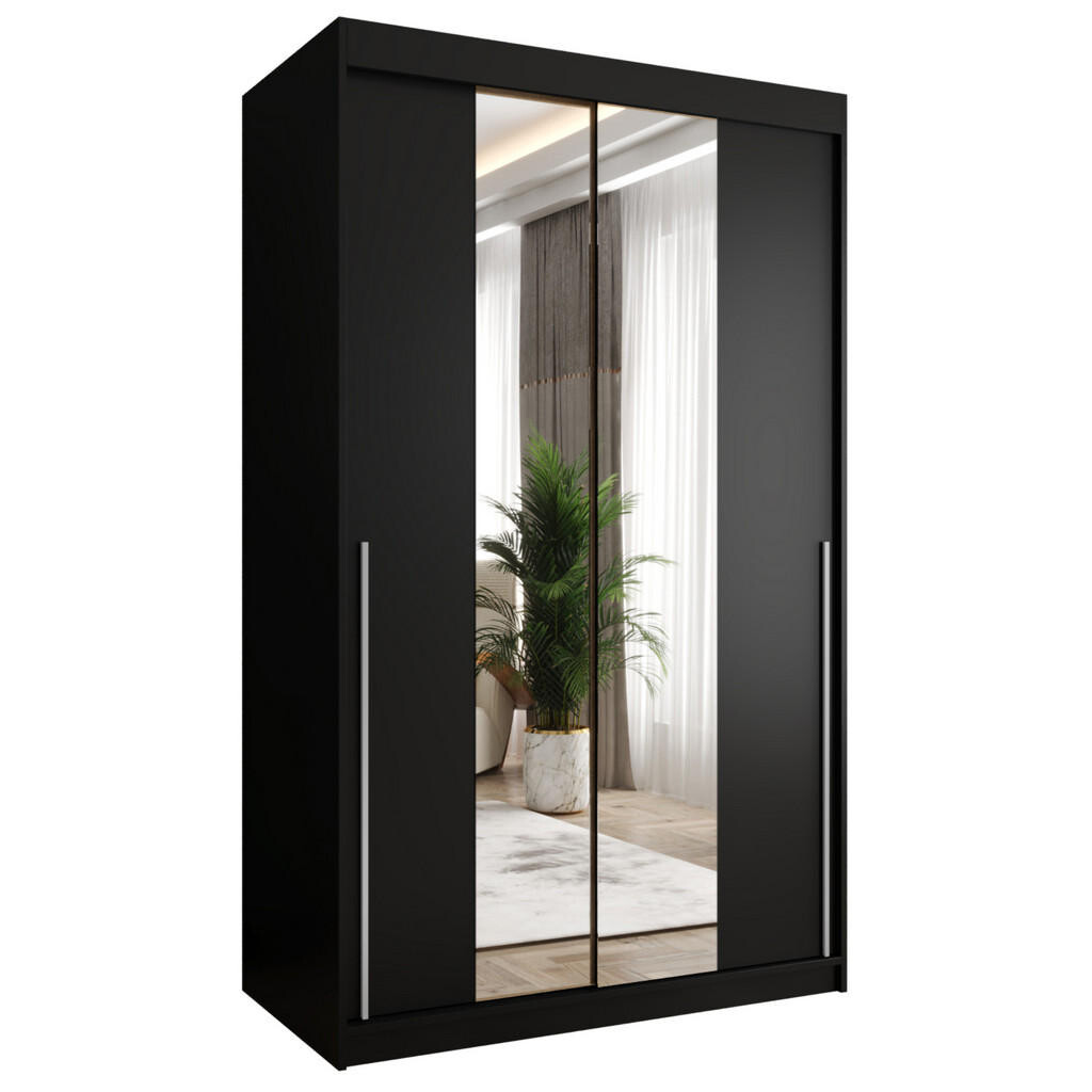Home Collective SKŘÍŇ S POSUVNÝMI DVEŘMI se zrcadlem, šířka 120 cm, černá se stříbrným úchytem