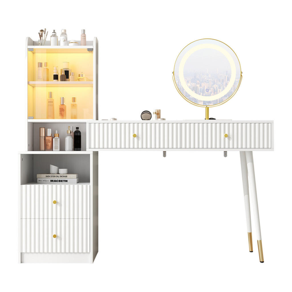Urban Meuble TOALETNÍ STOLEK bílý, 3barevné LED zrcadlo