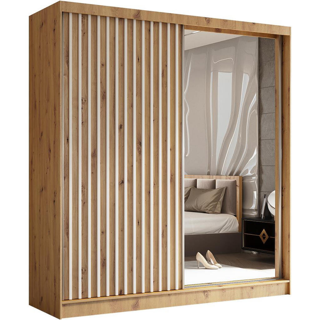Beautysofa SKŘÍŇ s posuvnými dveřmi Helix 200/216/61 dub Artisan + bílá