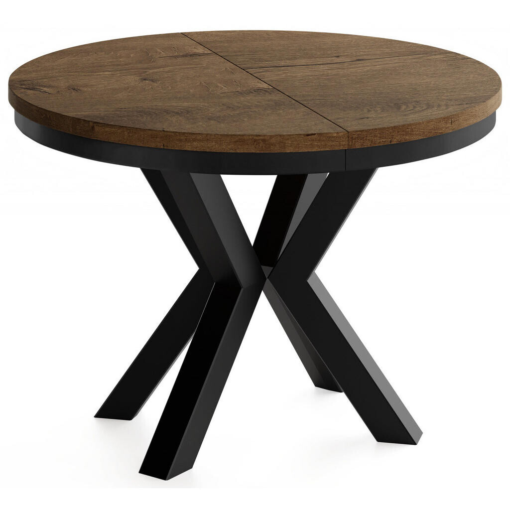 WFL GROUP JÍDELNÍ STŮL Clara Kulatý Rozkládací Industriální s Černámi Kovovými Nohami, Dub Lefkas Hnědý Rustikální 120-200/120/76 cm