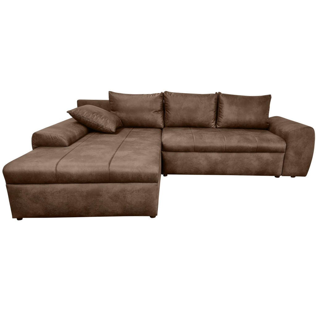 luma-home ROHOVÁ POHOVKA s funkcí rozkládání, úložným prostorem, otomanem vlevo, Š266/H186/V90 cm, mikrovlákno s koženým vzhledem, vintage hnědá / 180