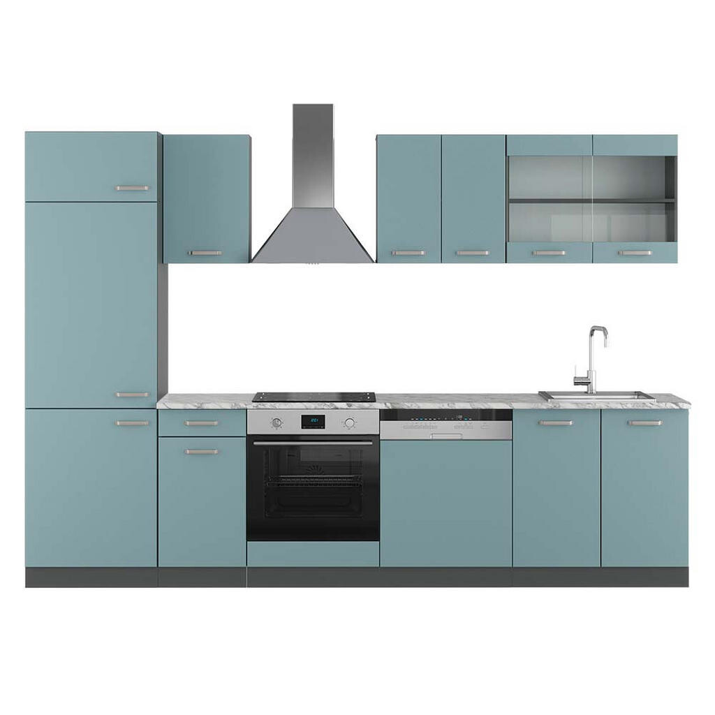 Vicco KUCHYŇSKÝ KOUT R-Line Modrošedá/antracitová 300 cm , PD Mramor