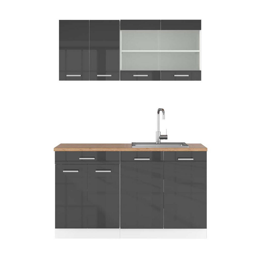 Vicco JEDNOTKOVÁ KUCHYNĚ R-Line Antracitový vysoký lesk 140 cm , PD Dub