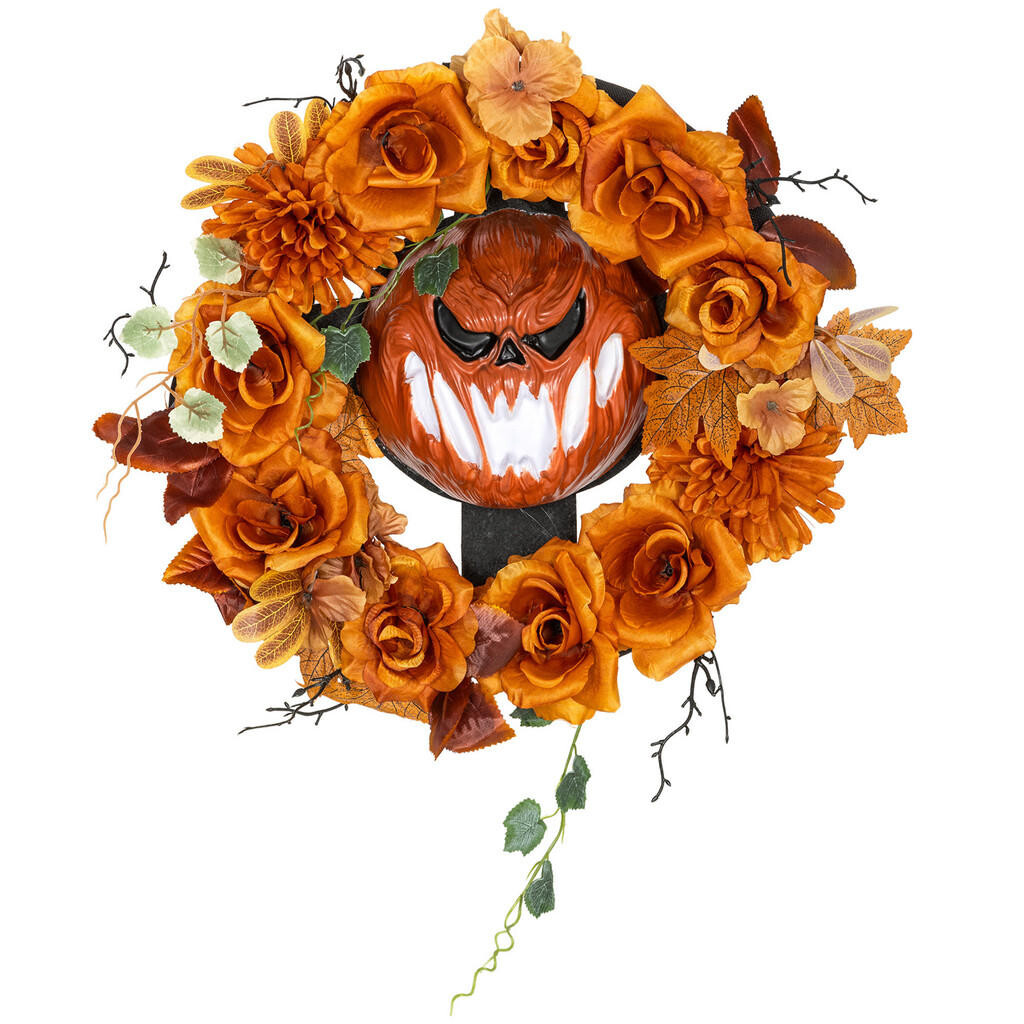 Outsunny HALLOWEEN dekorace Závěsný dýňový věnec s 44 LED diodami s efektem plamenů