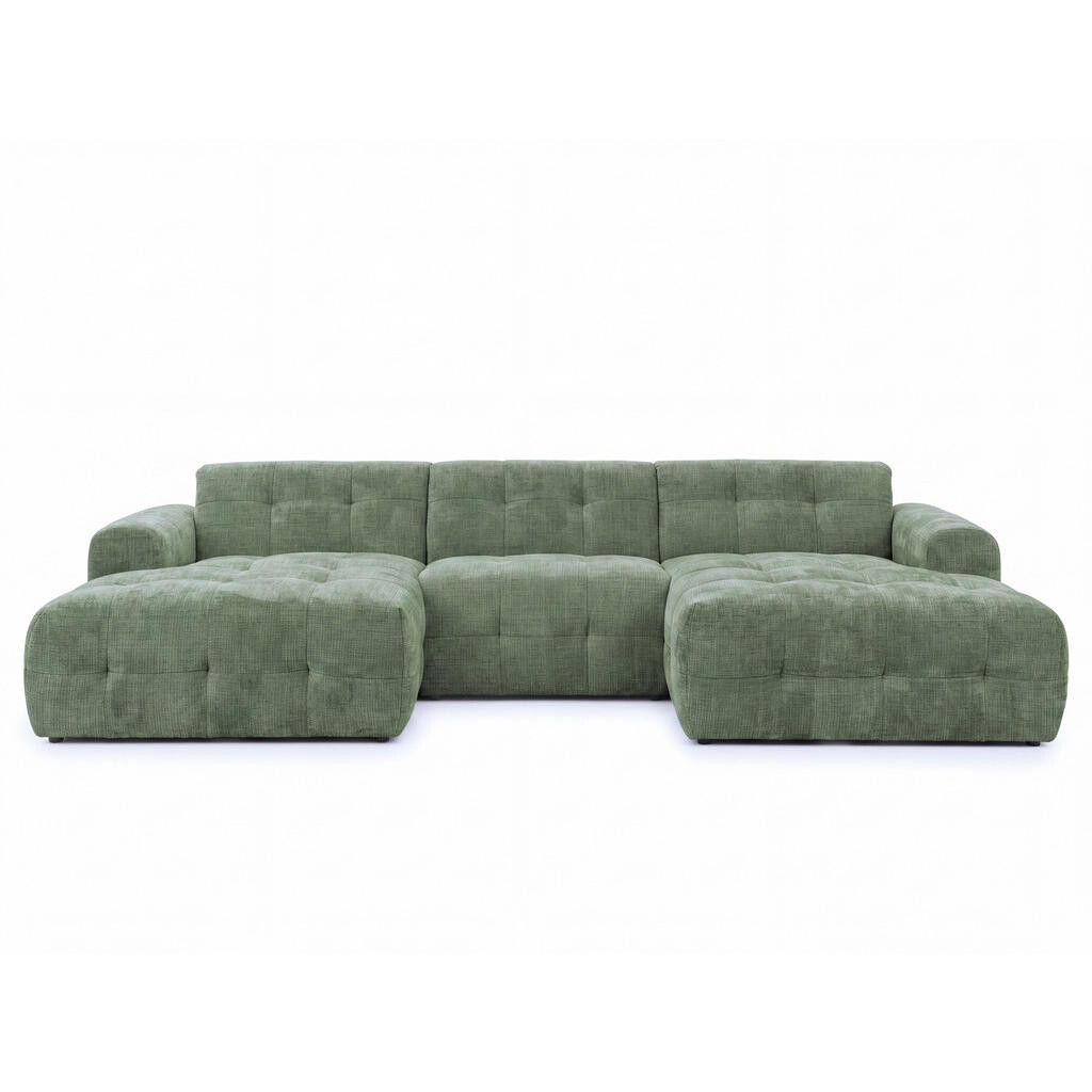 luma-home SEDACÍ SOUPRAVA ve tvaru písmene U s rafinovaným prošíváním, 6místná, 323 × 161 × 79 cm (Š×H×V), čalounění ze ženilky v zelené barvě / 21049