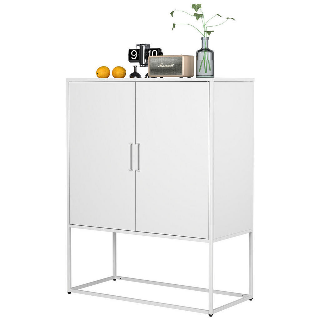 OKWISH BOČNÍ skříň 85/40/109 cm bílá z kovu s magnetickými dveřmi a ochranou proti převrácení