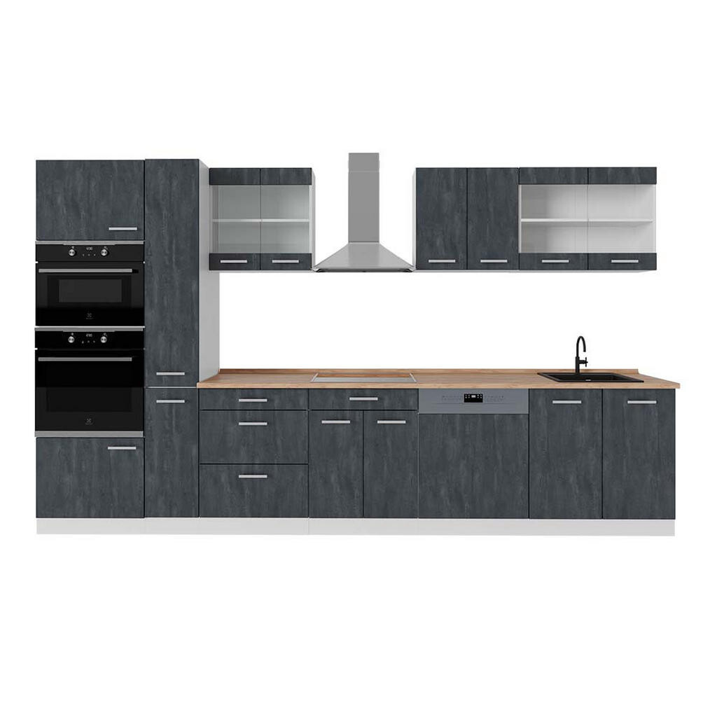 Vicco KUCHYŇSKÁ LINKA R-Line Černý beton/bílá 350 cm PD Dub