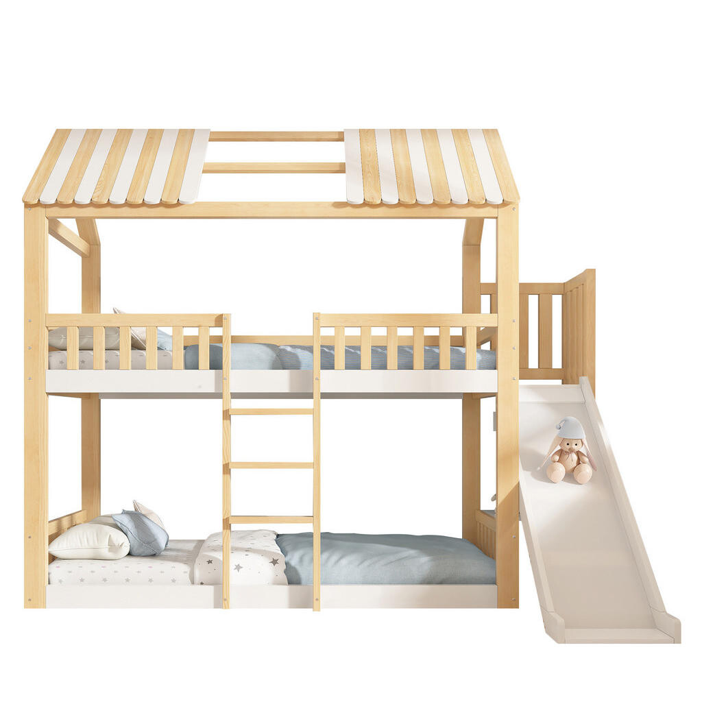 Redom PALANDA 247/171/220 cm s giebeldachovým designem, regálem a bezpečným vstupem, Bílá / Přírodní