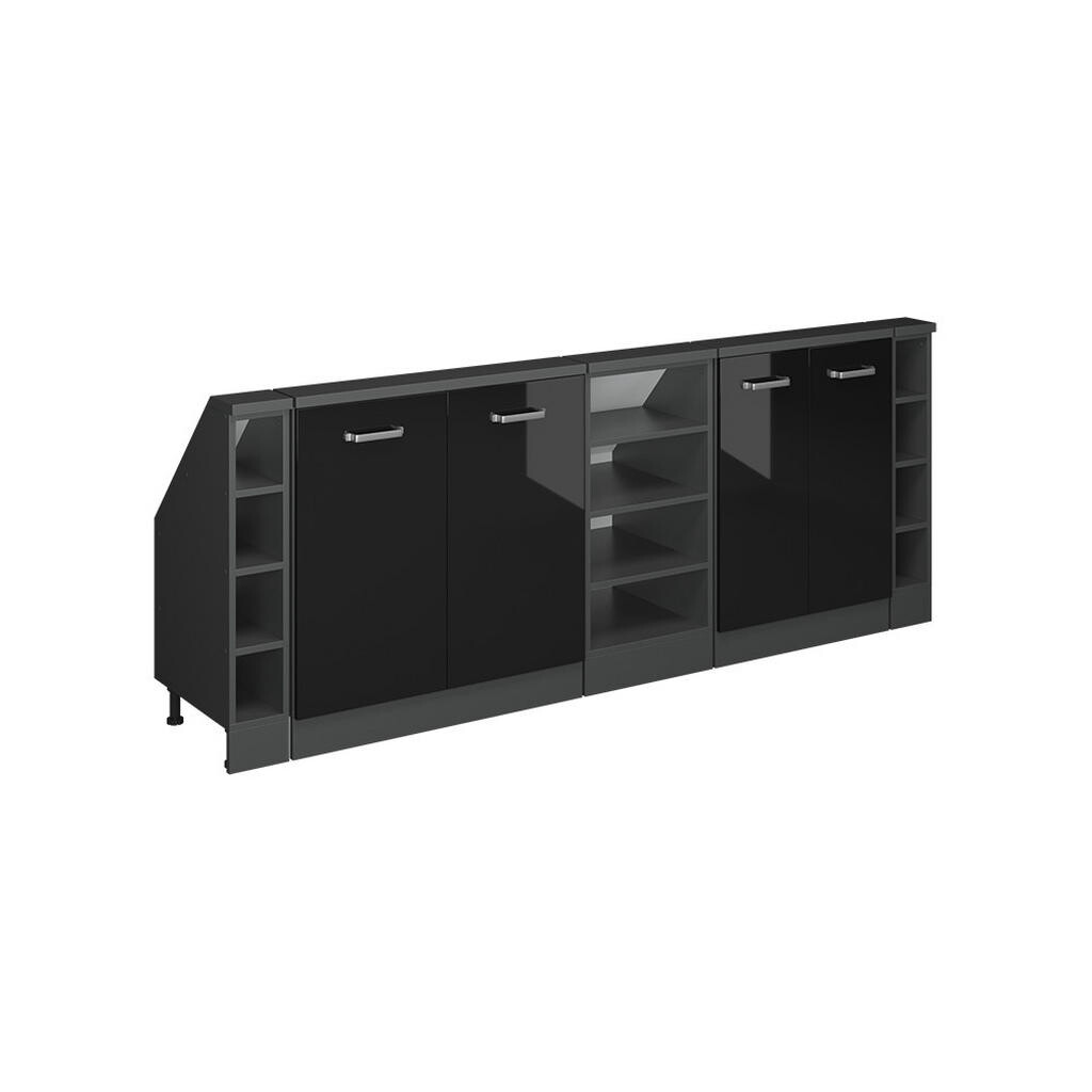 Vicco KUCHYŇSKÁ SKŘÍŇKA POD ŠIKMOU STŘECHU R-Line Černý vysoký lesk 210 cm Sada 5 kusů