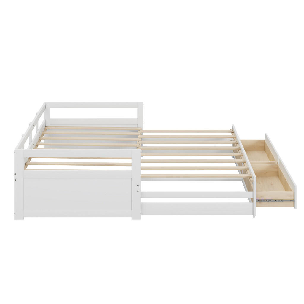 OKWISH ROZKLÁDACÍ postel 90/200 cm bílá z borovice se zásuvkami a výsuvným lůžkem