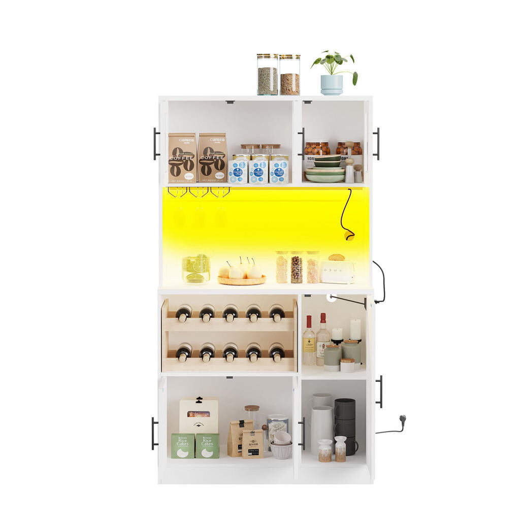 OKWISH KUCHYŇSKÁ skříň 100/40/180 cm bílá z MDF s RGB LED, zásuvkami a úložným prostorem na víno