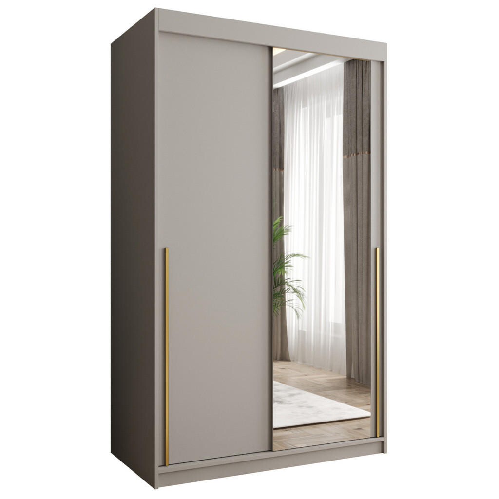 Home Collective SKŘÍŇ S POSUVNÝMI DVEŘMI se zrcadlem, šířka 120 cm, kašmírová se zlatým úchytem