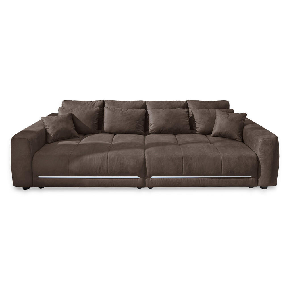 luma-home VELKÉ sofa pružinovým jádrem, 294 × 136 × 86 cm (Š×H×V), osvětlení RGB LED s dálkovým ovládáním, potah z mikrovlákna v hnědé barvě / 15417
