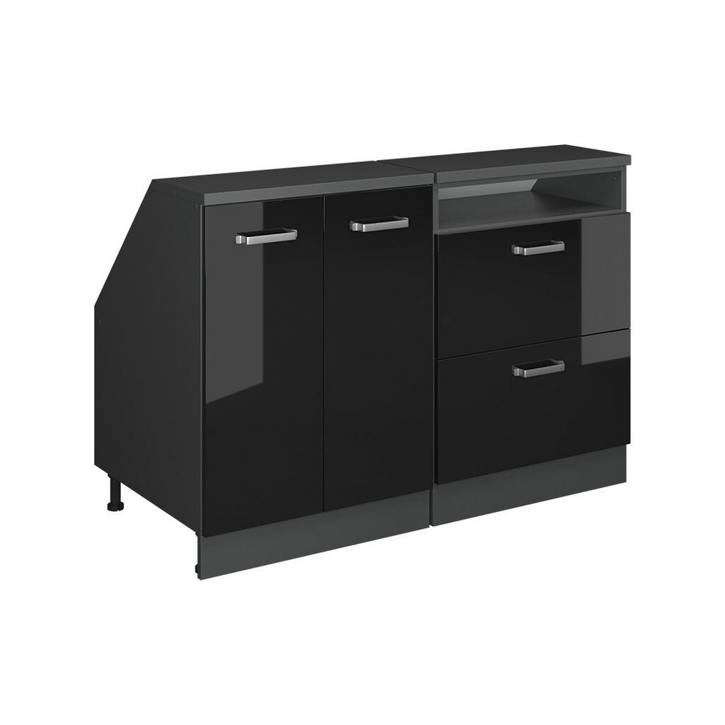Vicco KUCHYŇSKÁ SKŘÍŇKA POD ŠIKMOU STŘECHU R-Line Černý vysoký lesk 120 cm Sada 2 korpusů skříně hloubka 60 cm