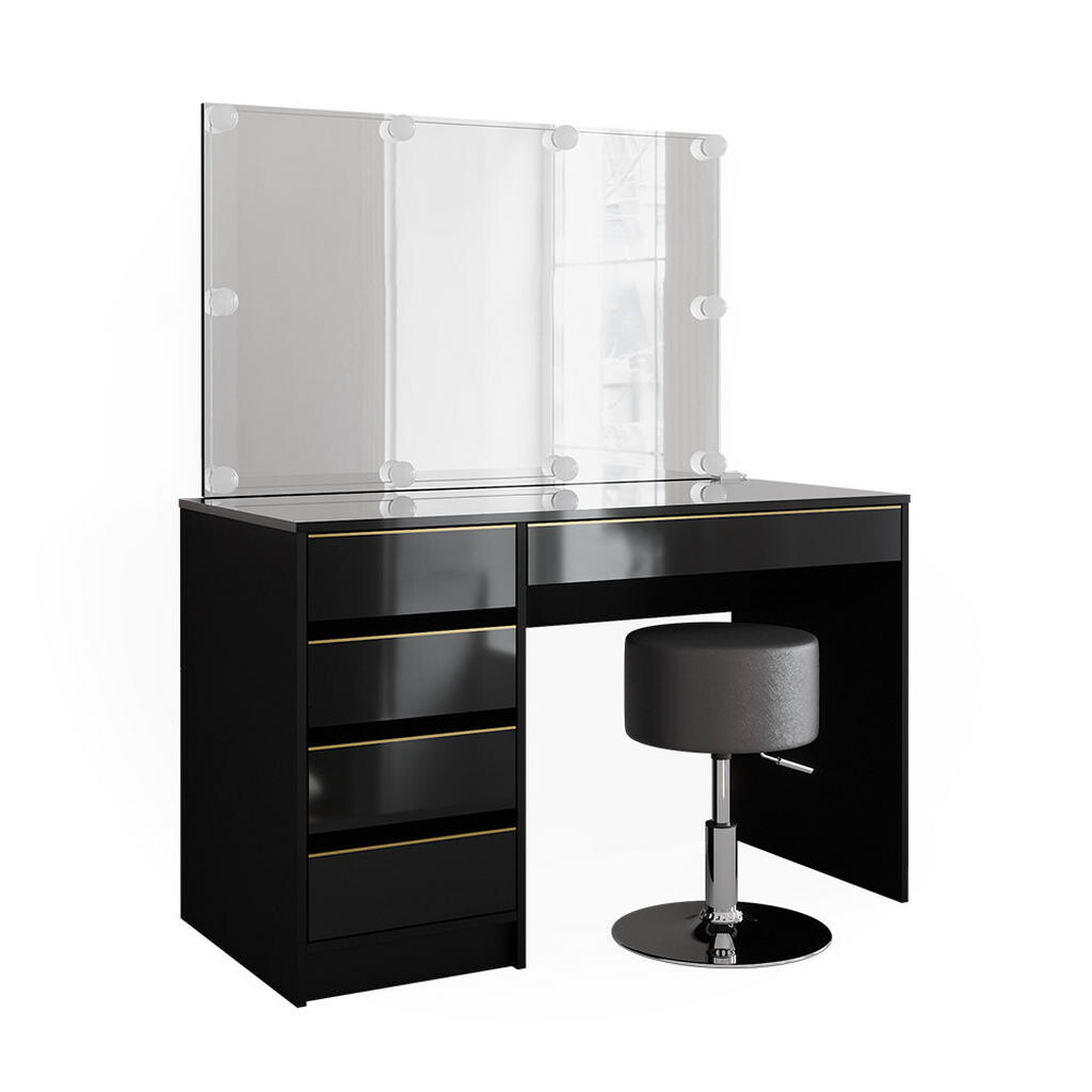 Vicco TOALETNÍ STOLEK Sherry Černá/zlatá 120 cm s osvětlením LED a stoličkou