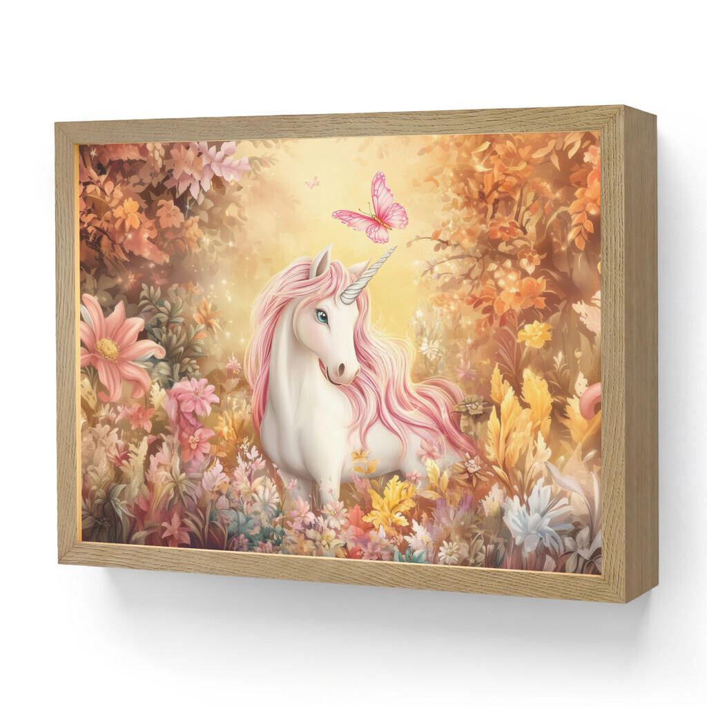 OnlyWow NÁSTĚNNÁ LAMPA S AKUMULÁTOREM Jednorožec - Květiny - Motýl - Růžová 40x30 cm