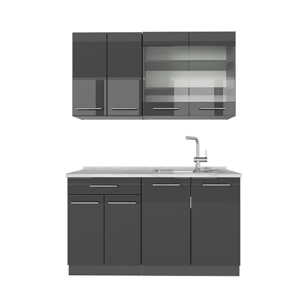 Vicco JEDNOTKOVÁ KUCHYNĚ Fame-Line Antracitový vysoký lesk 140 cm , PD Mramor