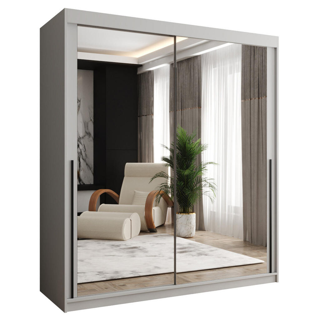 Home Collective ŠATNÍ SKŘÍŇ S POSUVNÝMI DVEŘMI se zrcadlem, šířka 180 cm, bílá s černým madlem