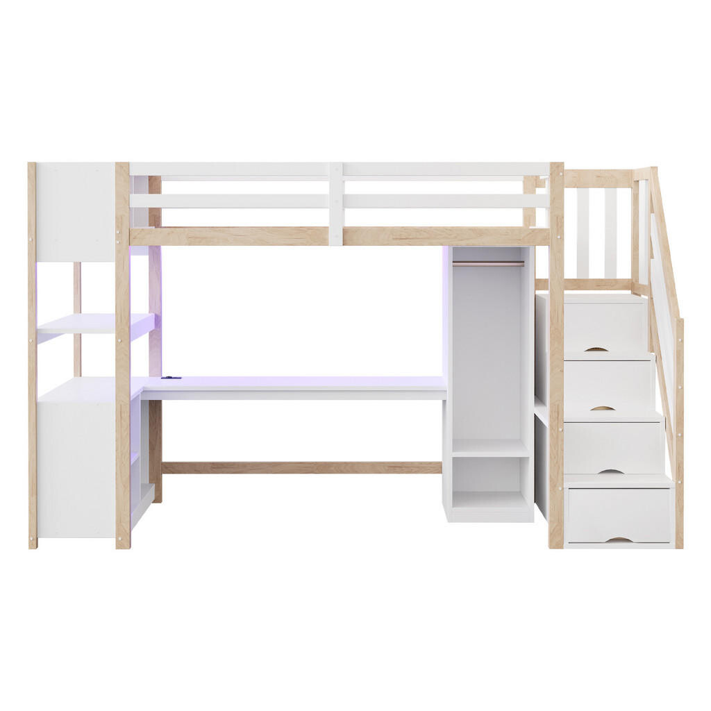 FLIEKS VYVÝŠENÁ POSTEL 90x200cm Dřevo Stůl Skříň LED