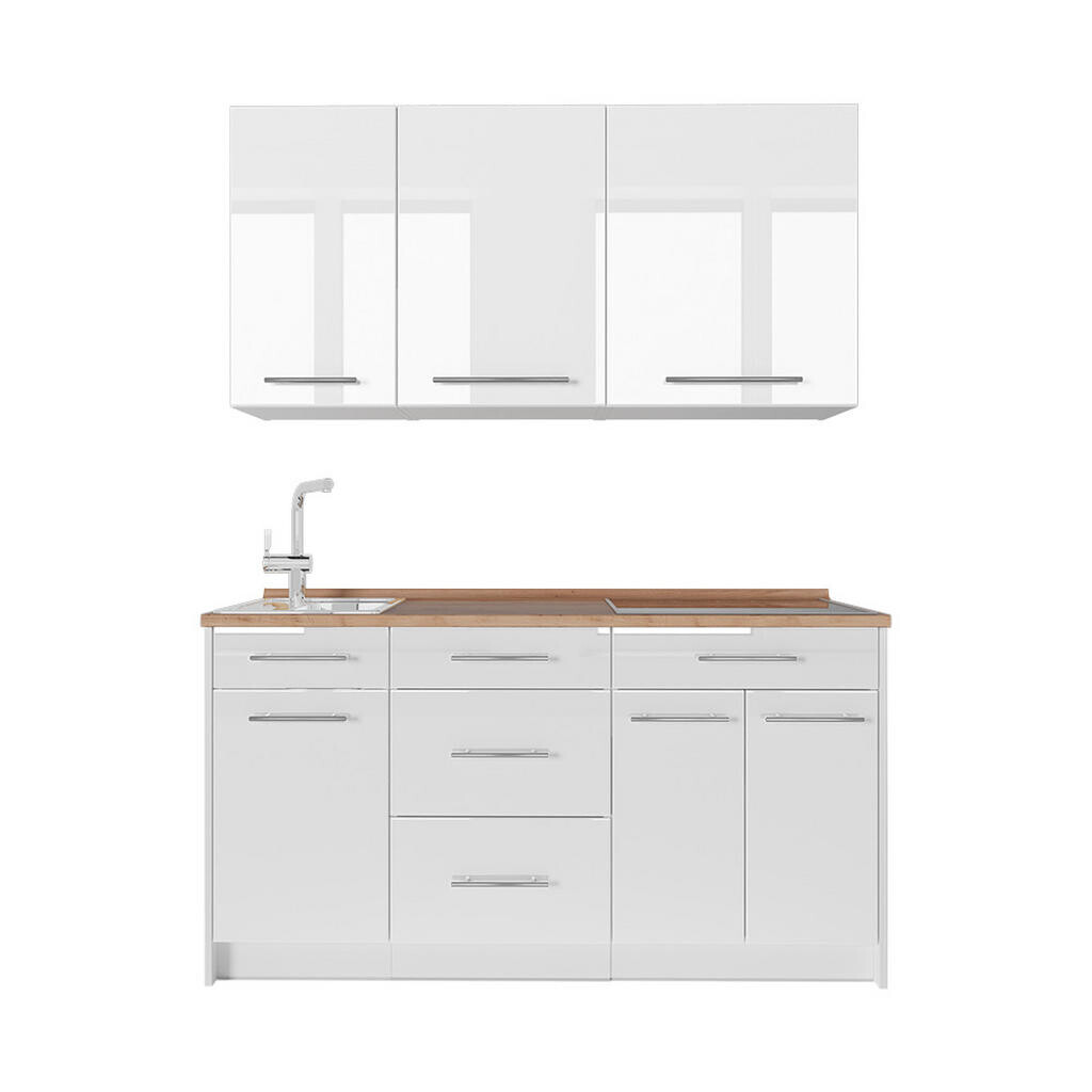Vicco JEDNOTKOVÁ KUCHYNĚ Fame-Line, Bílá vysoký lesk/Bílá, 150 cm, PD Dub