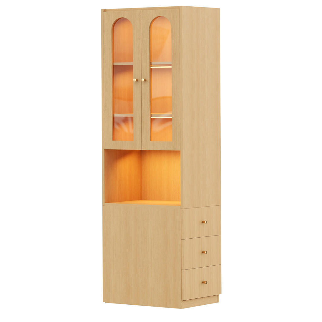 FLIEKS KNIHOVNA 60cm Dřevo Sklo LED Vysoká Moderní
