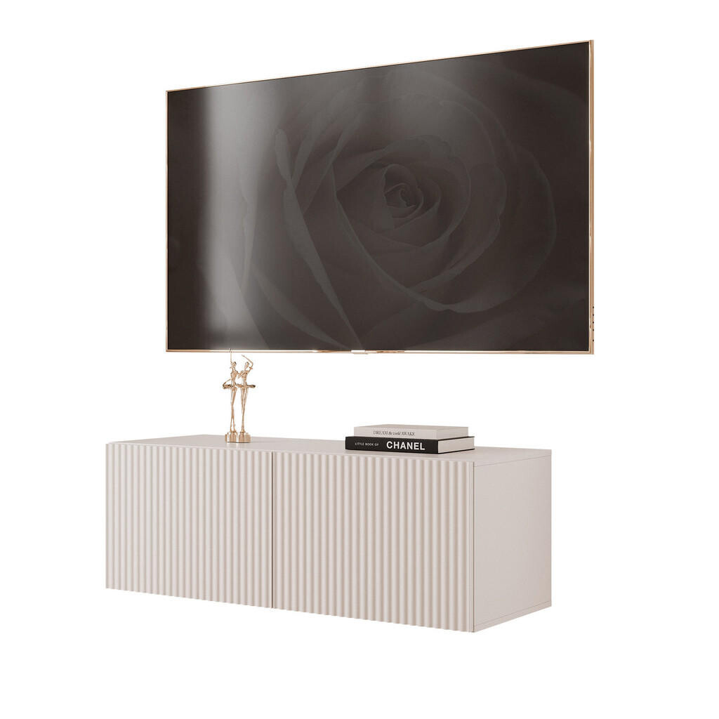 Idohome ZÁVĚSNÁ RTV skříňka ANGEL RÝHOVANÁ 100 cm s LED osvětlením KAŠMÍROVÁ