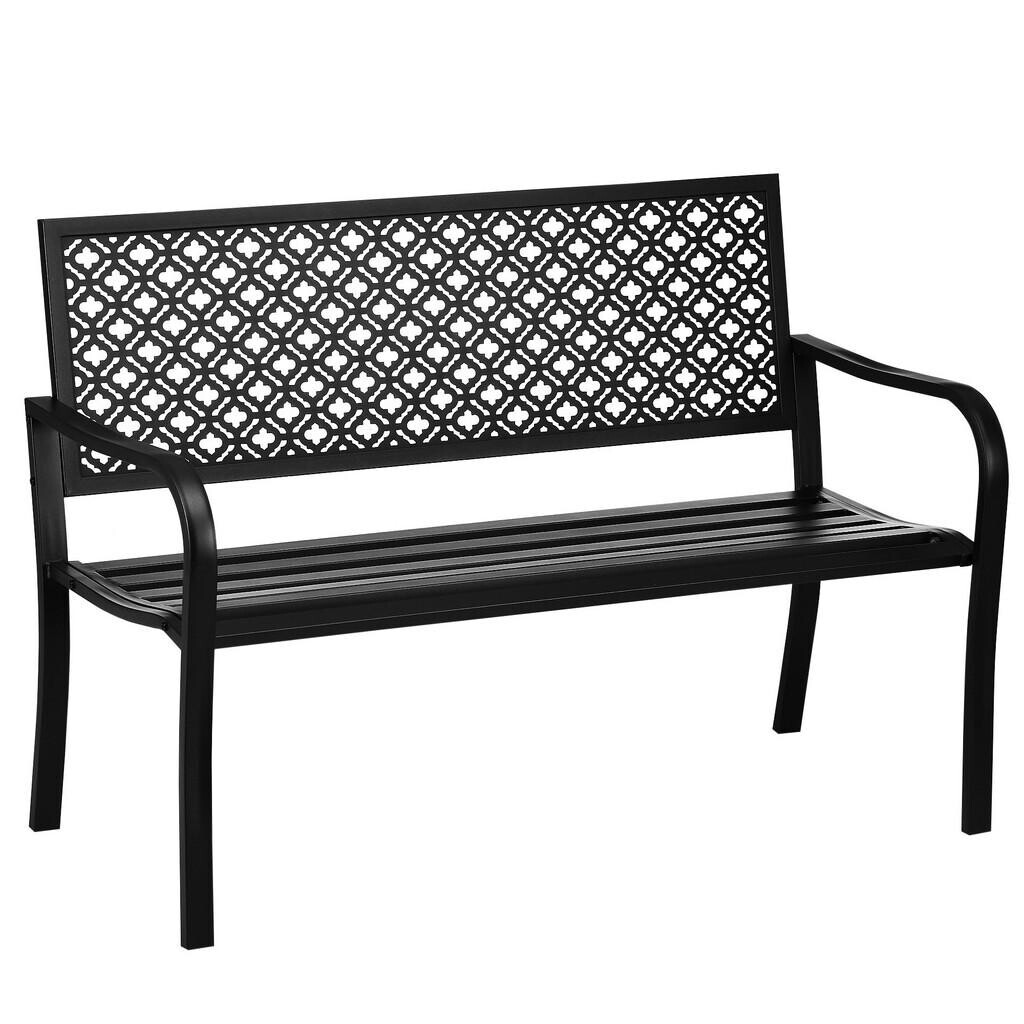 Outsunny LAVIČKA S KVĚTINOVÝM VZOREM, max. 240 kg, 127 x 63 x 83 cm, ocel, černá