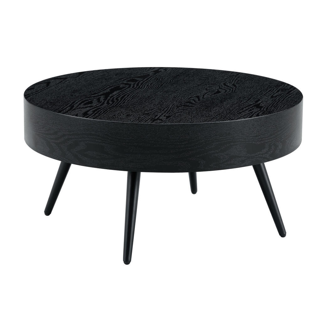 OKWISH KONFERENČNÍ stolek 70/70/35,5 cm černý z MDF a kovu s kulatou deskou