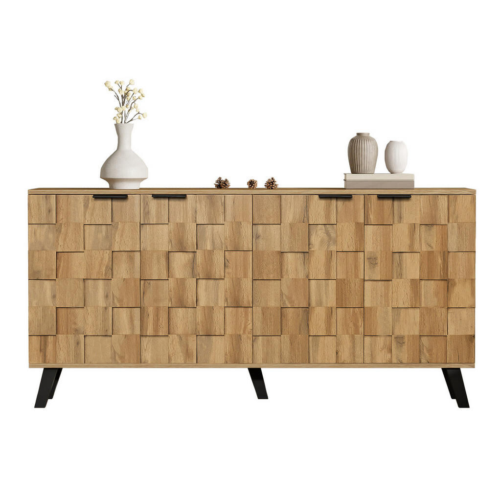 Redom SIDEBOARD 160,5/35,5/78 cm se 4 dvířky, nastavitelnými policemi z dřevotřísky, dekor dřeva