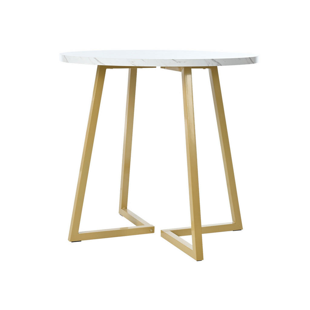 OKWISH JÍDELNÍ stůl 80/75 cm bílý z MDF a kovu s mramorovým dekorem