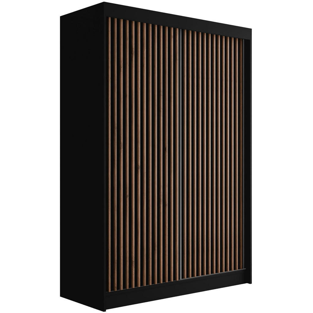 ALTDECOR ŠATNÍ SKŘÍŇ s lamelovými posuvnými dveřmi VILANv2 – 120 cm černá + lamely dub wotan
