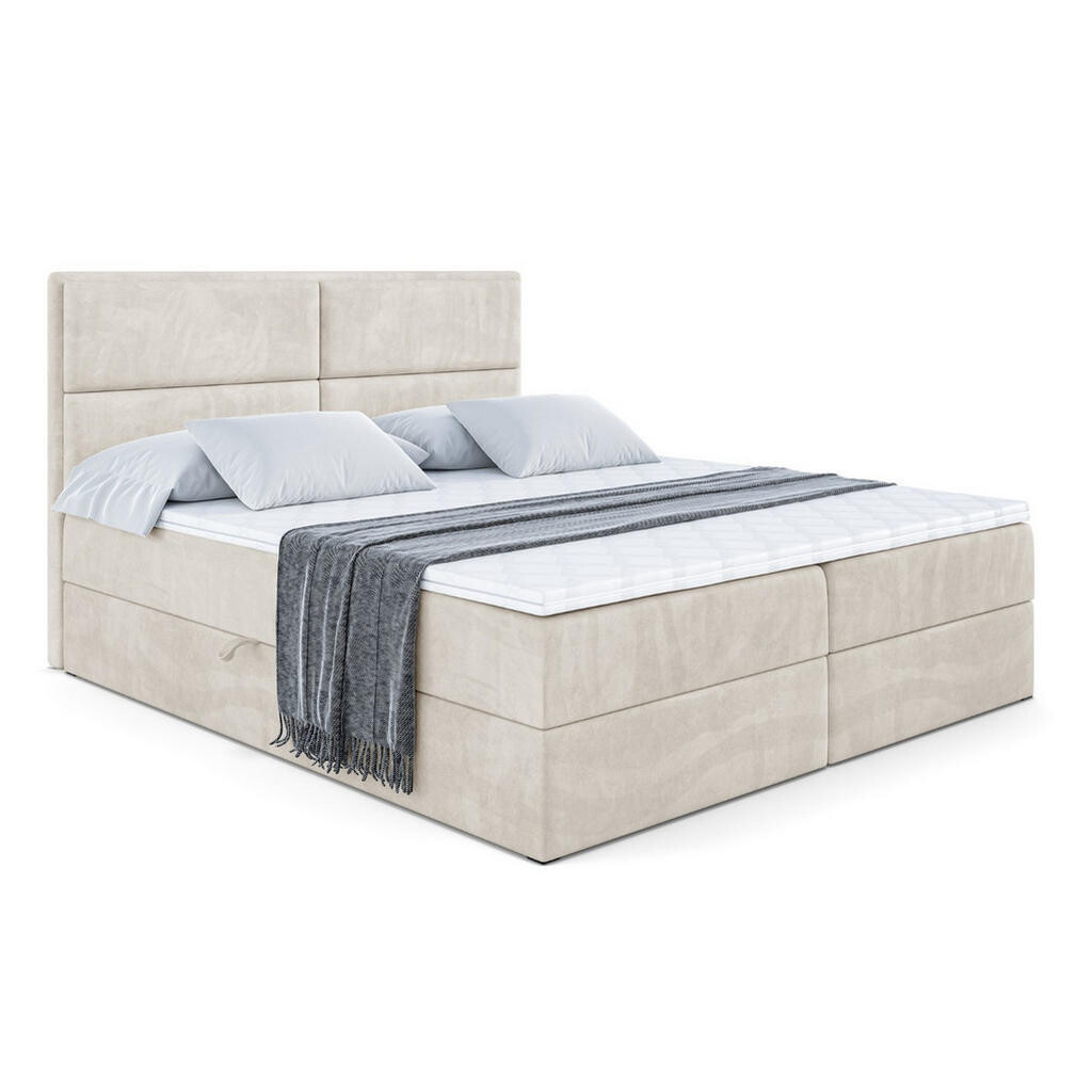 ALTDECOR AMERICKÁ postel s matrací H3 a lamelovým roštem – AURA – 200 x 200, ecru