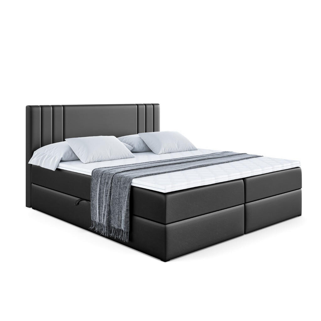 ALTDECOR AMERICKÁ POSTEL s matrací H4 a lamelovým roštem – IDRIKO – 160 × 200 cm – H4 – vysoce lesklá černá