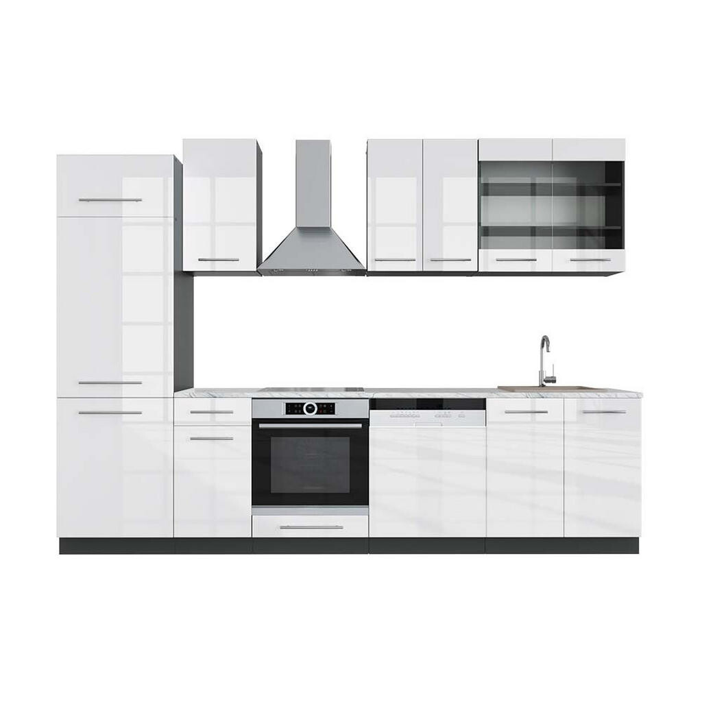 Vicco KUCHYŇSKÝ KOUT Fame-Line Bílý vysoký lesk/antracit 300 cm , PD Mramor